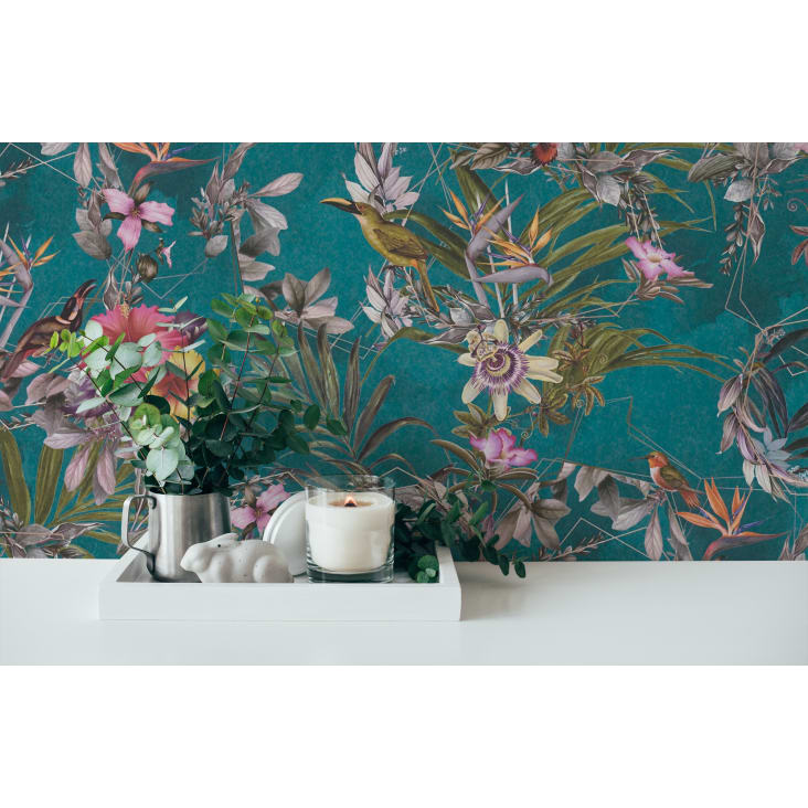 Florale Tapete, mehrfarbig FLOWERY m 10,05 x | Maisons blau, 0,53 Monde DREAM m du und