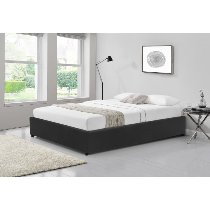 Estructura de cama almacenaje terciopelo negro 160x200 cm Kennington