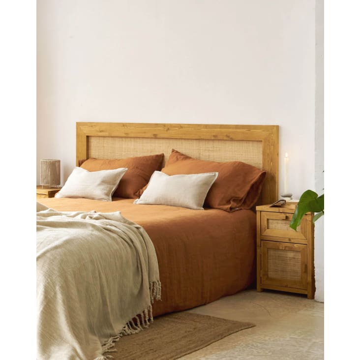 Tête de lit bois et raphia couleur marron clair pour lit 180 cm-Marnie cropped-5