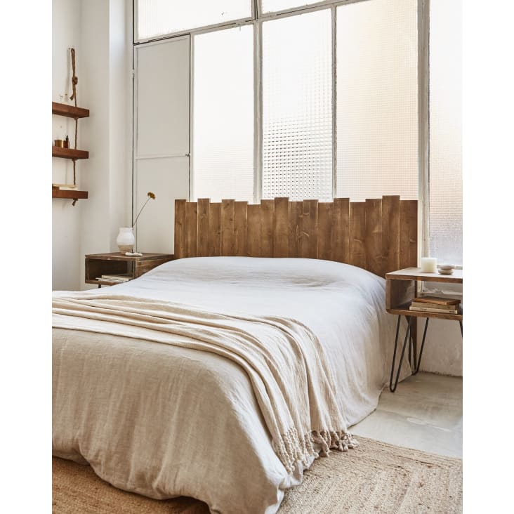 Tête de lit en bois d’épicéa couleur marron vieilli pour lit 135 cm-Dakari cropped-3