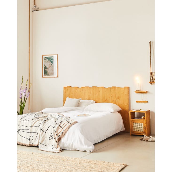 Tête de lit en bois d’épicéa couleur marron vieilli pour lit 135 cm-Dakari cropped-5