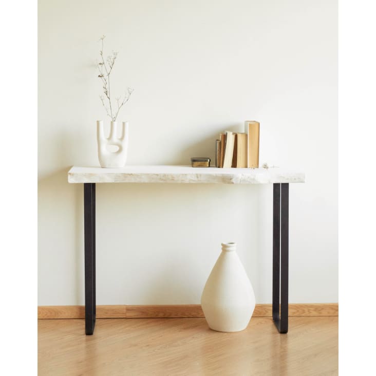Mueble recibidor de estilo natural en madera reciclada color blanco Evan