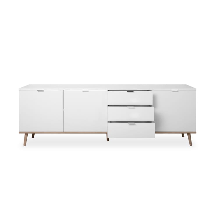 Credenza Bassa 3 Porte 2 Ripiani 3 Cassetti - L200 cm - Bianca Copenhague