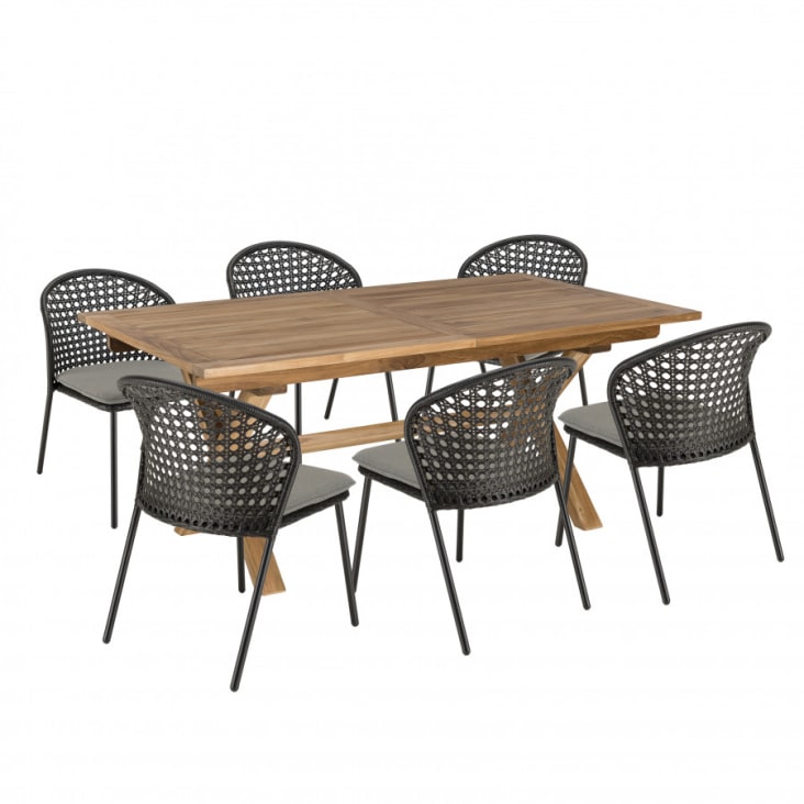Salon de jardin 6 pers - 1 table rect. 180 x 100cm et 6 chaises grises-Malo
