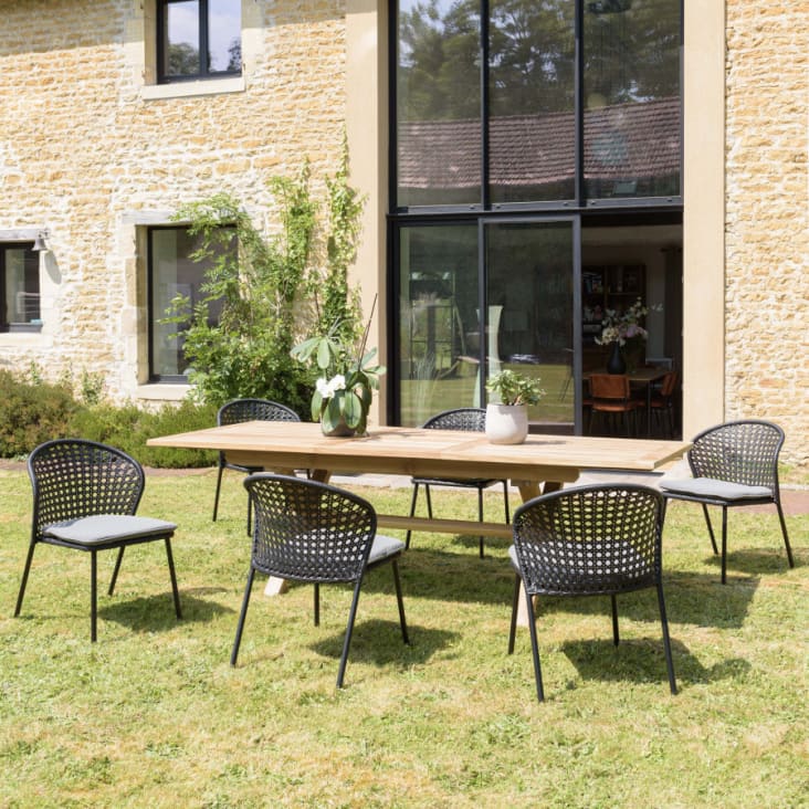 Salon de jardin 6 pers - 1 table rect. 180 x 100cm et 6 chaises grises-Malo cropped-2