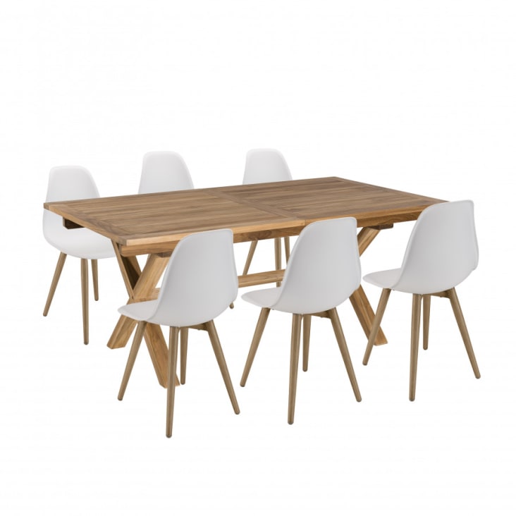 Salon de jardin 6 pers. 1 table rect. 180x100cm et 6 chaises blanches-Malo
