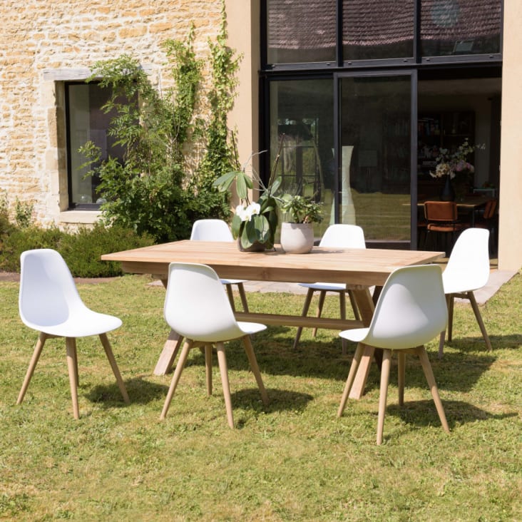 Salon de jardin 6 pers. 1 table rect. 180x100cm et 6 chaises blanches-Malo cropped-2