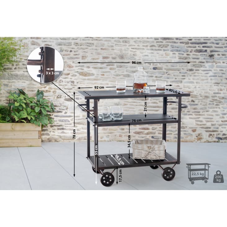 CLP Servierwagen Spring - 3 Etagen Küchenwagen Antik Silber 200kg Belastung