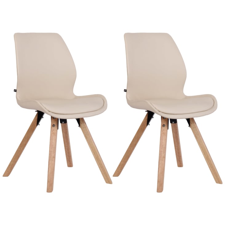 und Holzgestell creme aus Monde du mit Set 2er Stühle LUNA Sitz Kunstleder Maisons |