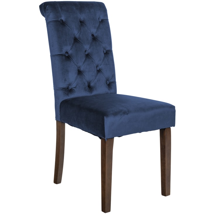Silla de comedor con pies de bois y asiento de terciopelo azul-Lisburn