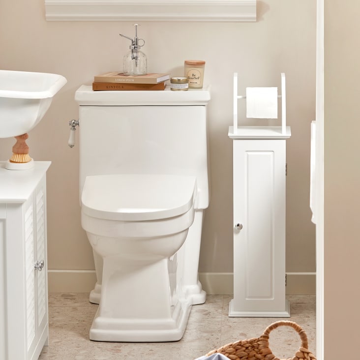 Meuble de toilette SoBuy BZR53-W Support Papier Toilette Armoire Toilettes  Porte Brosse WC sur Pied en Bois