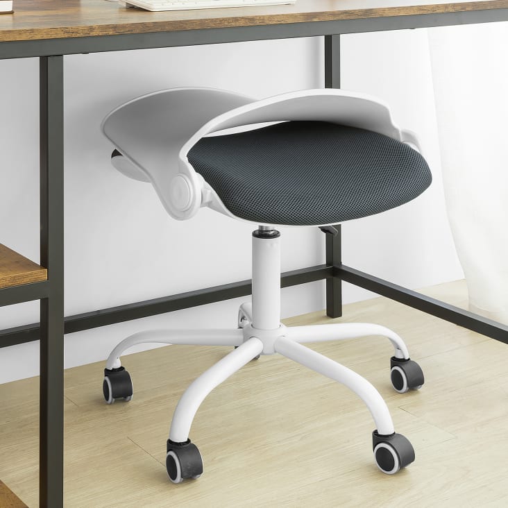 Chaise de bureau à roulettes à bouclettes blanches et métal
