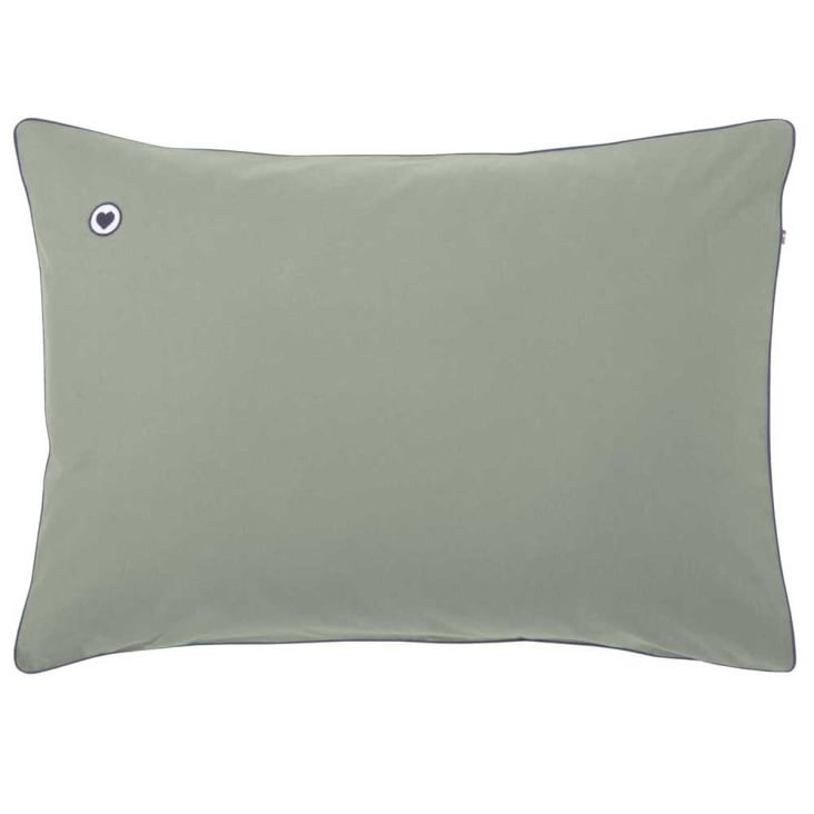 Taie d'oreiller unie en coton bio vert sauge 50x75-Cœur sauge