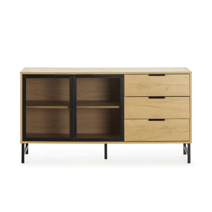 Credenza 2 ante in metallo nero e 3 cassetti, 130 cm ISIS