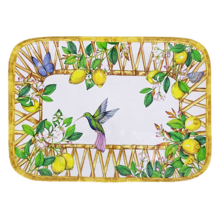 E+N Vassoio Decorativo In Melamina A Forma Di Mazzo Di Fiori, 15x23 Cm, Giallo, Lavabile A Mano