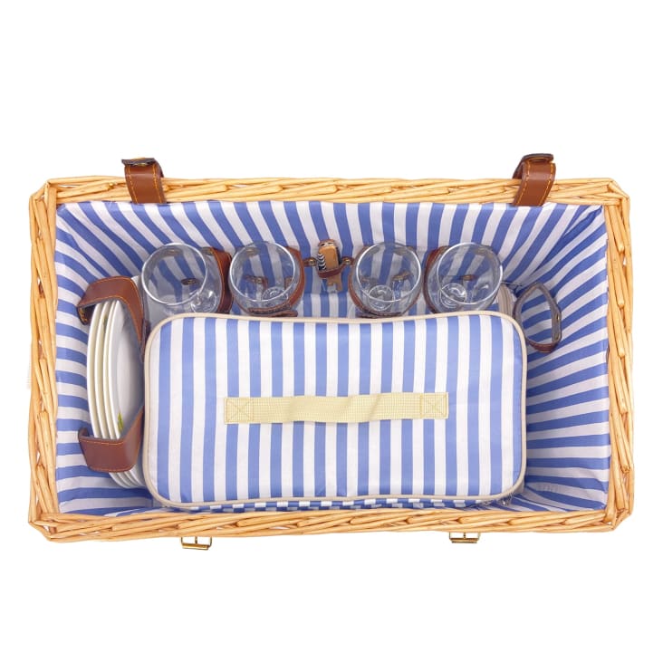 Kit Picnic Completo Mantel Cesta De Picnic Para 4 Personas De Mimbre | Incluye Manta Impermeable Y Juego De Cubiertos | Ideal Para Camping Y Día De Campo Juego Cubiertos Acero Inoxidable Picnic