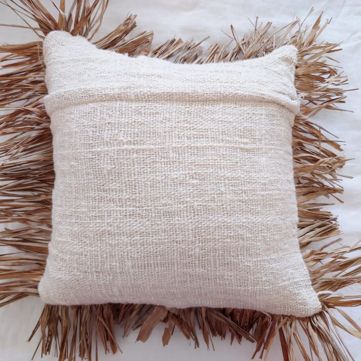 Funda de cojín de algodón con flecos de rafia, blanco/beige 40 x 40 cm  PERLA