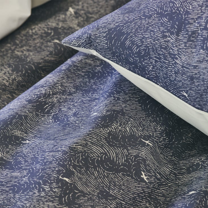 Parure de lit unie en coton bleu 260x240-Embruns basque cropped-4