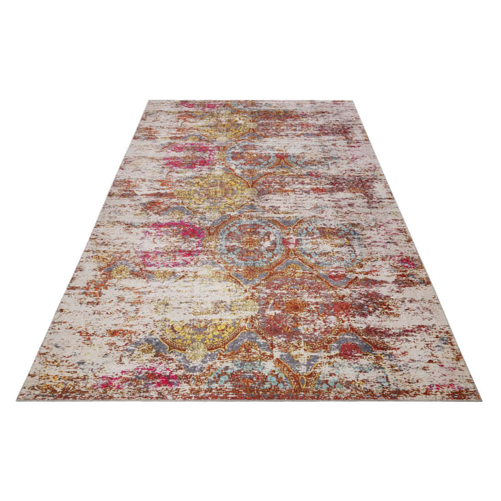 Tappeto piatto vintage con effetto logoro rosa multicolore 110x170 Focus