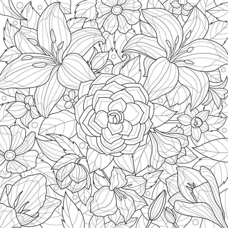 Tableau sur toile fleurs à colorier 30x30 cm-Illustration