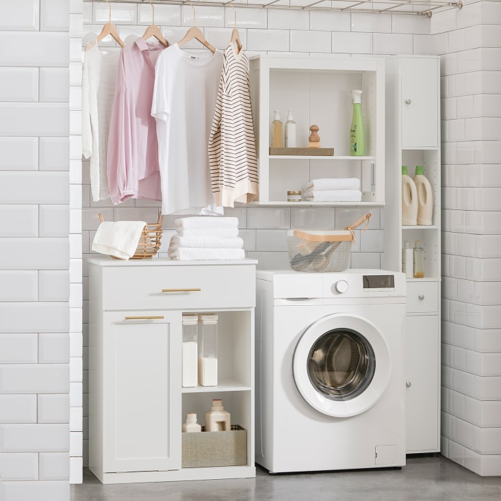 W scheschrank Mit Ausklappbarem W sches cken MDF Wei Maisons Du Monde