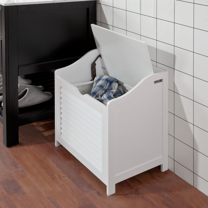 Mueble para ropa sucia con 1 cesto y 1 cajón madera blanco