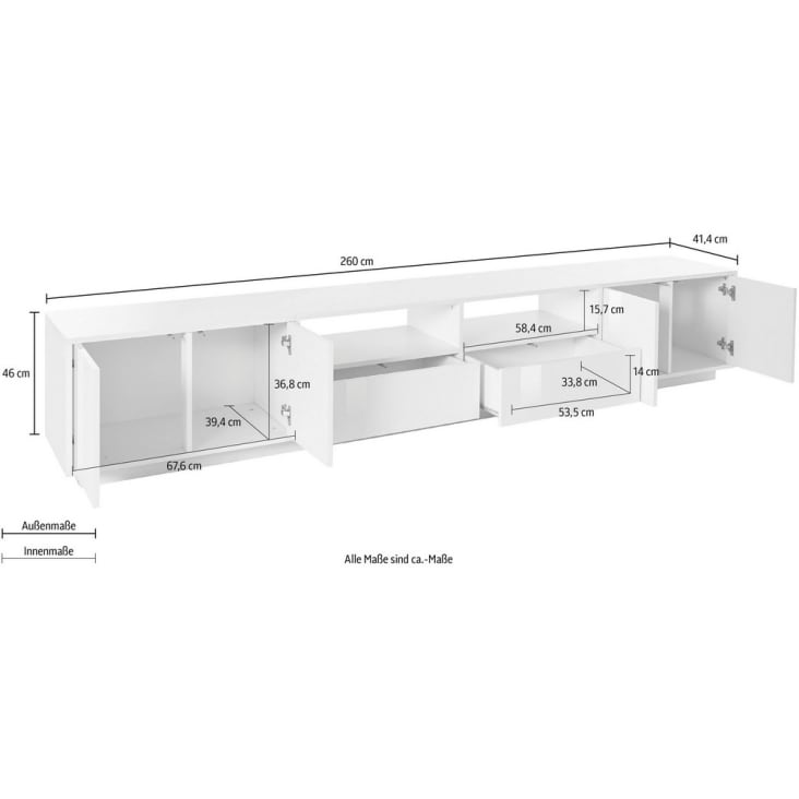 Mobile Porta Tv Moderno 260x41,4x46 bianco laccato BLOOM