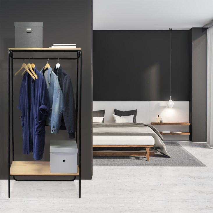 Kleiderschrank Garderobe Regal Maisons Monde du Metall aus schwarz, Holz, | 80x45x170cm