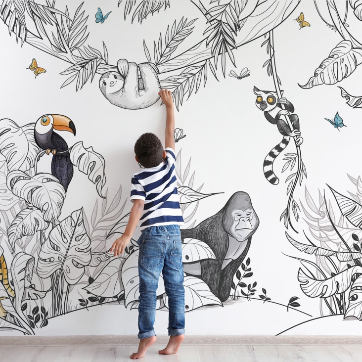 Papier peint panoramique enfant jungle 225 x 250 cm