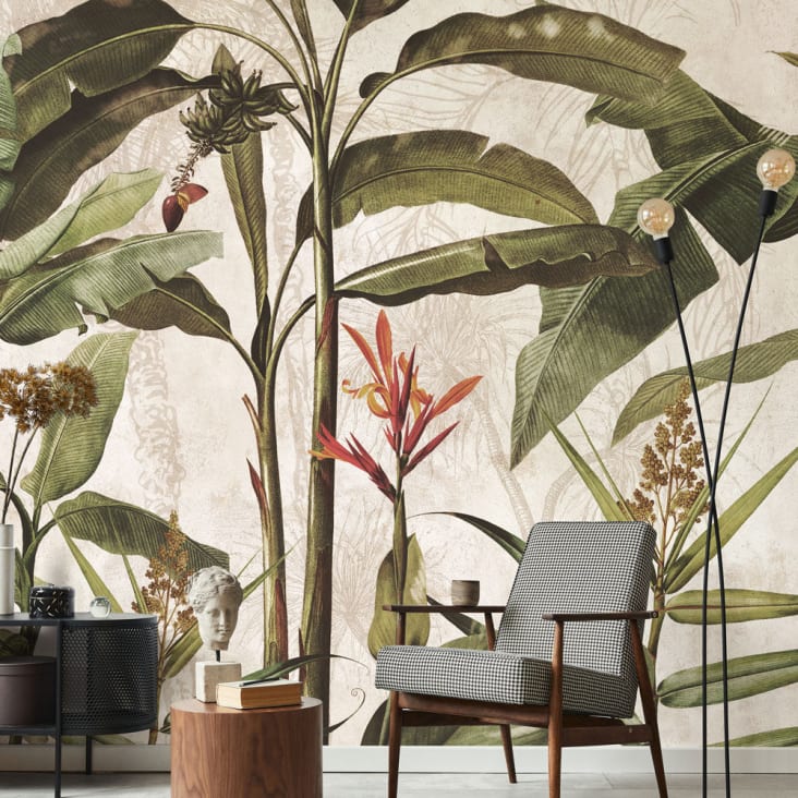 Carta Da Parati Vinilica Tropicale Etnica – Sfondo Nero Con Foglie, 10 M X 0,52 M, Lavabile E Resistente Per Soggiorno E Cucina