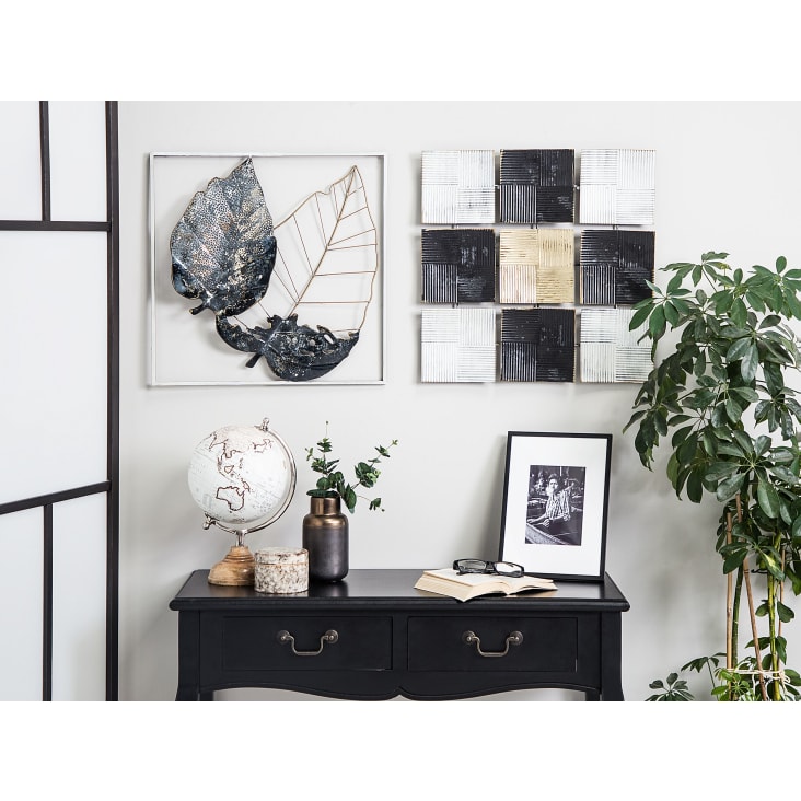 Wanddekoration Maisons | du Monde Blättermotiv schwarz grau gold Rhenium Metall