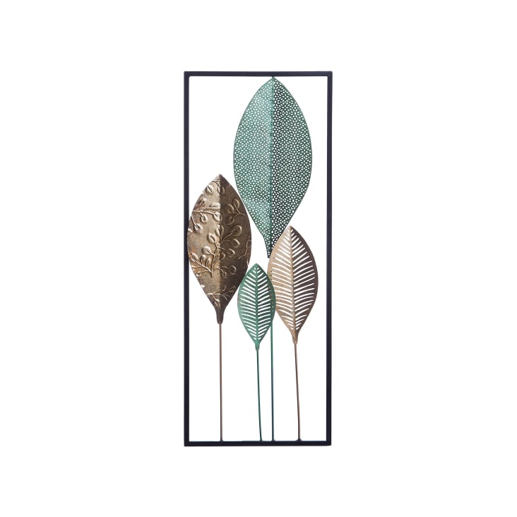 Atmosphera - Décoration Murale Feuilles Métal Noires Et Or - 37x65 Cm Élégante Et Moderne