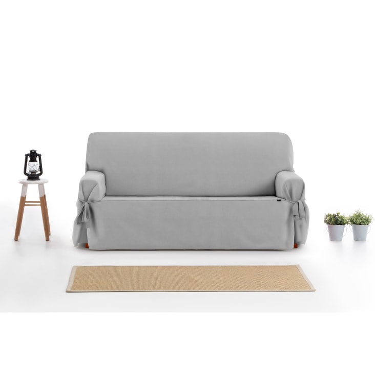 Funda cubre sofá 2 plazas lazos protector liso 120-180 cm gris oscuro  ROYALE LAZOS