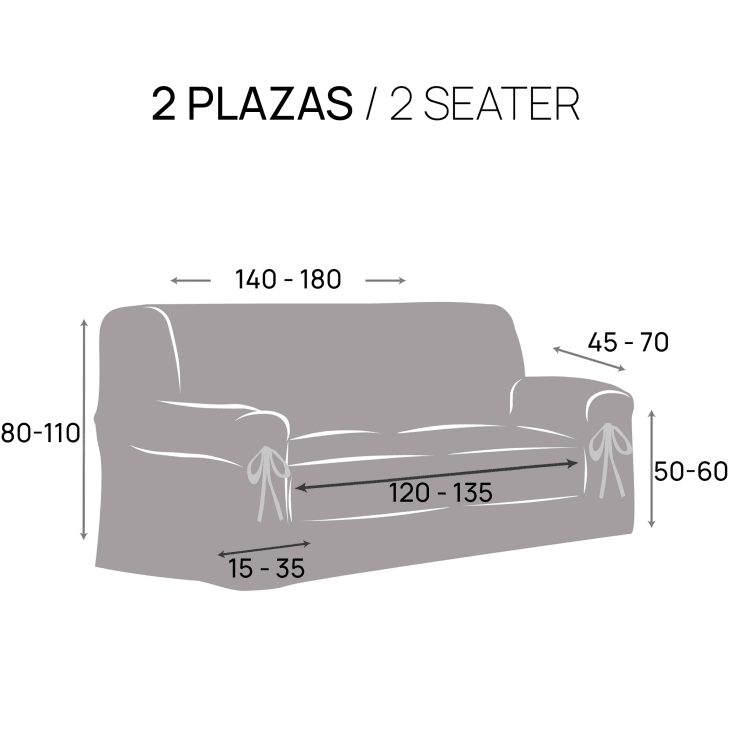 Funda cubre sofá 2 plazas lazos protector liso 120-180 cm gris oscuro  ROYALE LAZOS