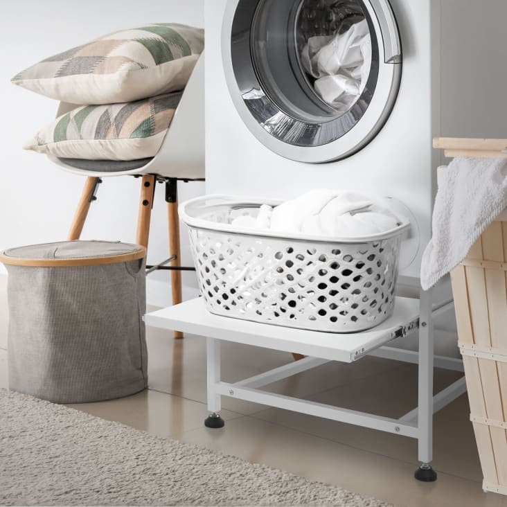 vidaXL Pedestal doble lavadora secadora con estantes extraíbles blanco