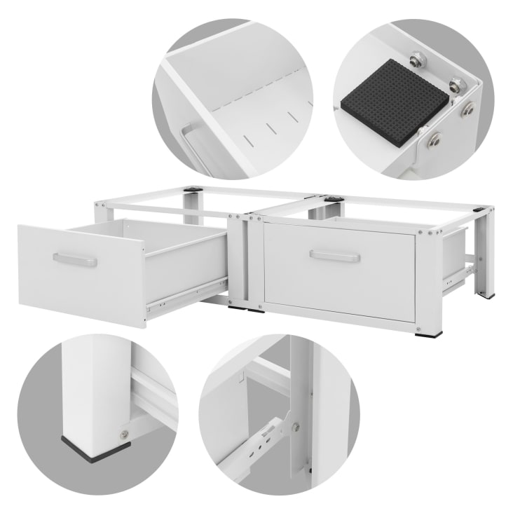 Set 2x Soporte universal para lavadora o secadora pedestal blanco con cajón