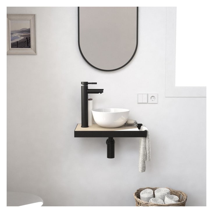 Meuble lave-mains  plan fin p-serviette côté vasque blanche + miroir-Soho cropped-2