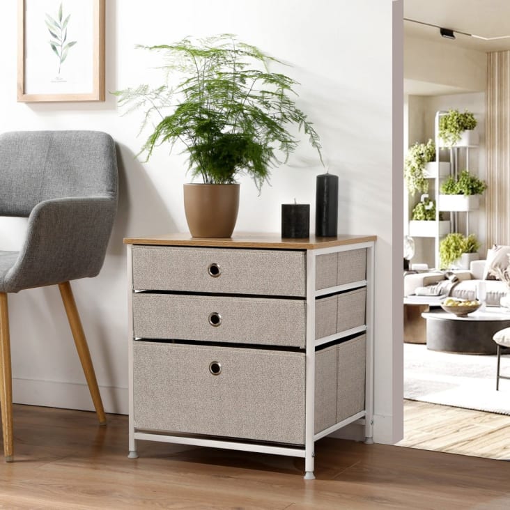 Zinus Ilsang Comodino 45x43x52 Cm - Tavolino In Metallo Dorato E Legno, Cassetto In Tessuto Taupe, Marrone E Nero