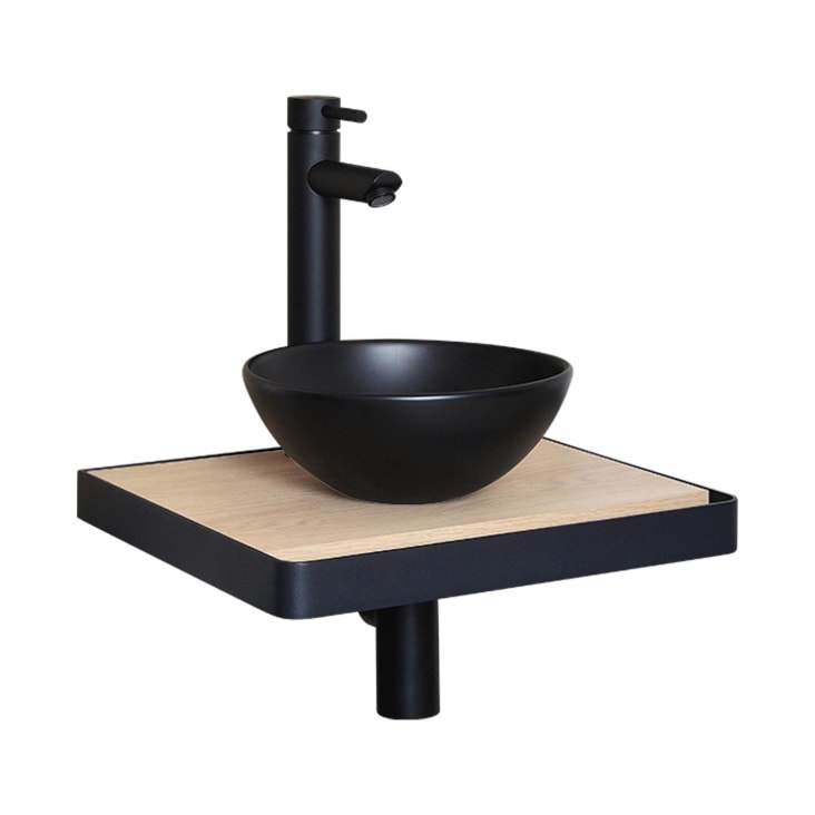 Meuble lave-mains  plan fin p-serviette face vasque noire + robinet-Soho