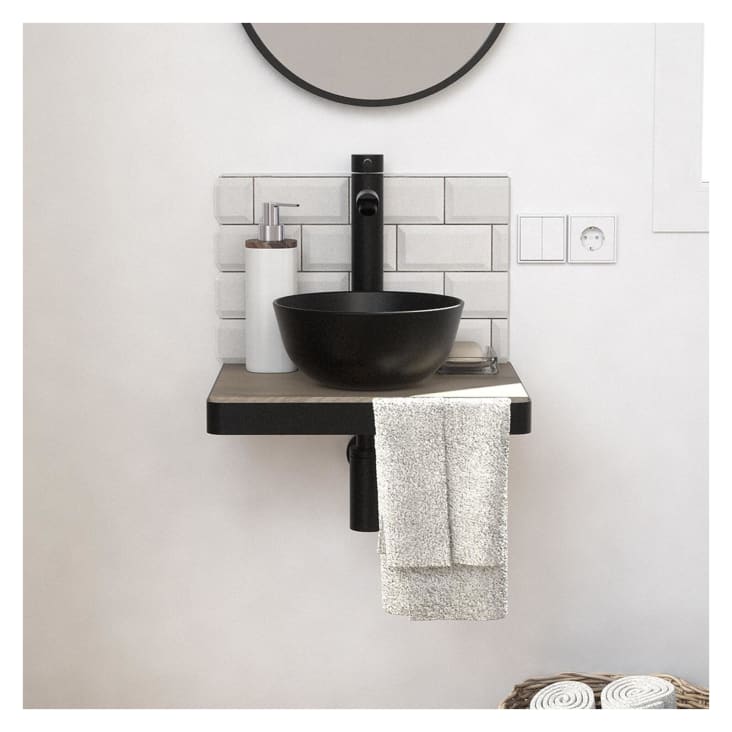 Meuble lave-mains  plan fin p-serviette face vasque noire + robinet-Soho cropped-2