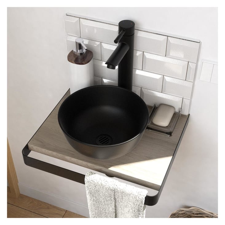 Meuble lave-mains  plan fin p-serviette face vasque noire + robinet-Soho cropped-5