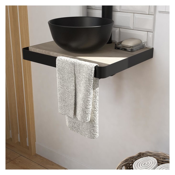 Meuble lave-mains  plan fin p-serviette face vasque noire + robinet-Soho cropped-7