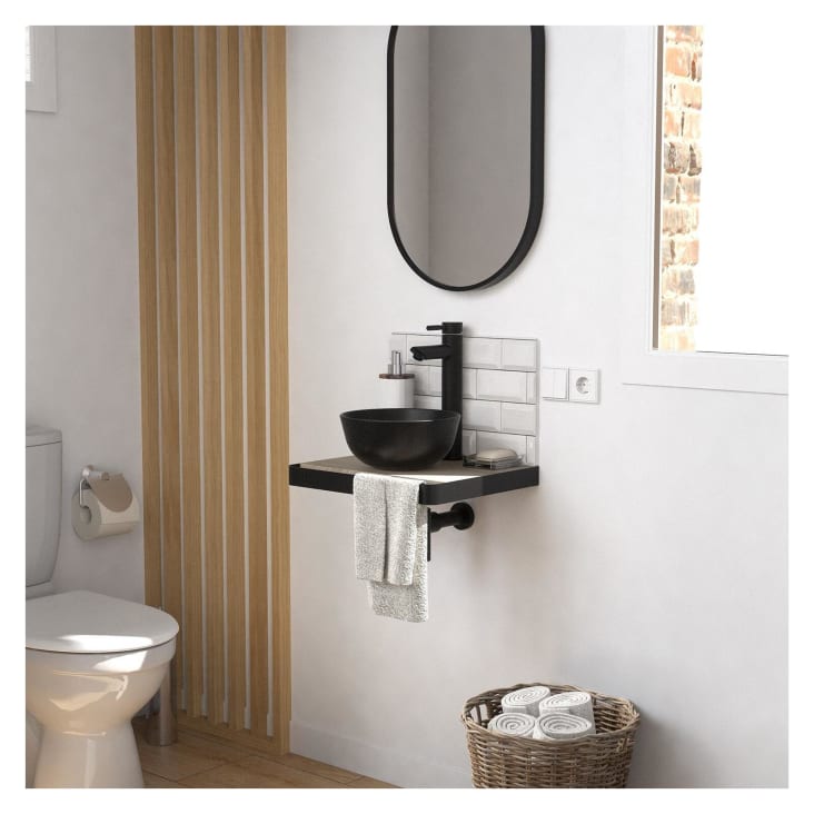 Meuble lave-mains  plan fin p-serviette face vasque noire + robinet-Soho cropped-8