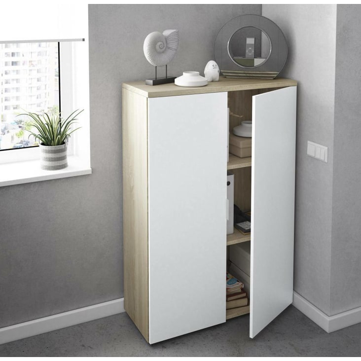 Armoire polyvalente a 2 portes effet bois blanc 80x33 cm Dionisio Maisons du Monde