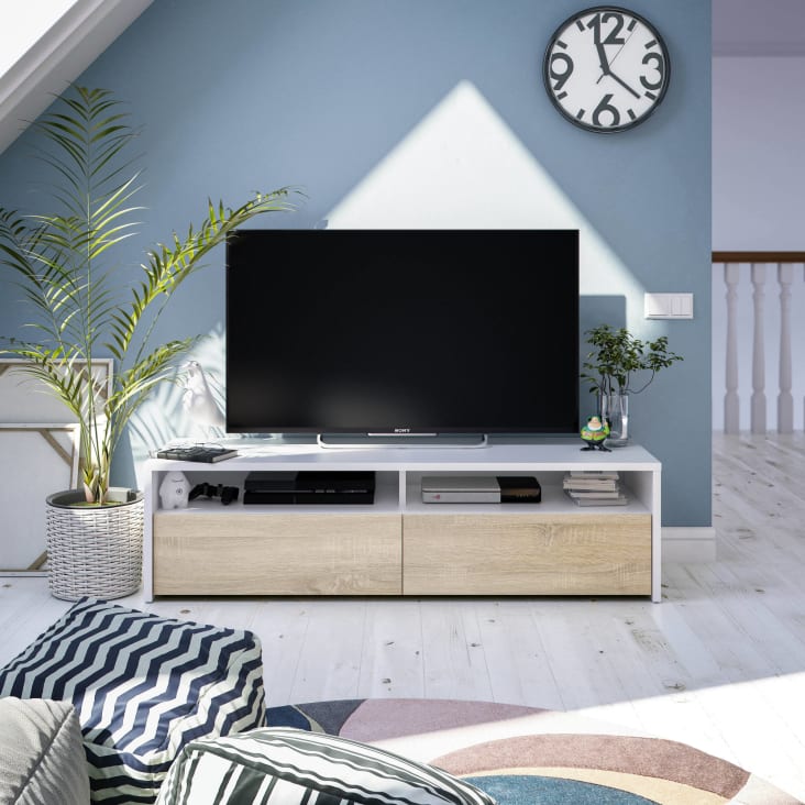 Mobile porta TV con 2 ante effetto legno bianco lucido DDACUNH