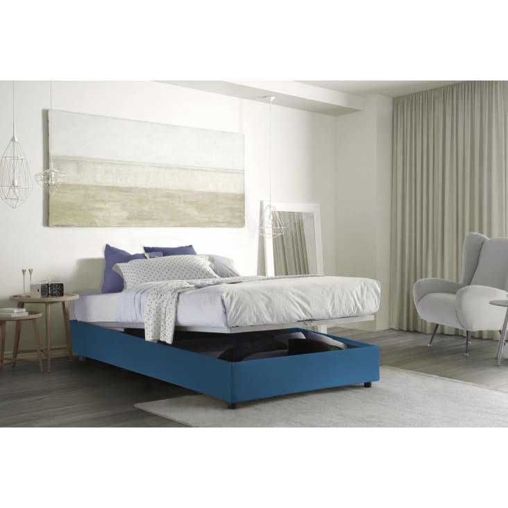 Letto contenitore 140x190 cm in tessuto blu DAAJJ