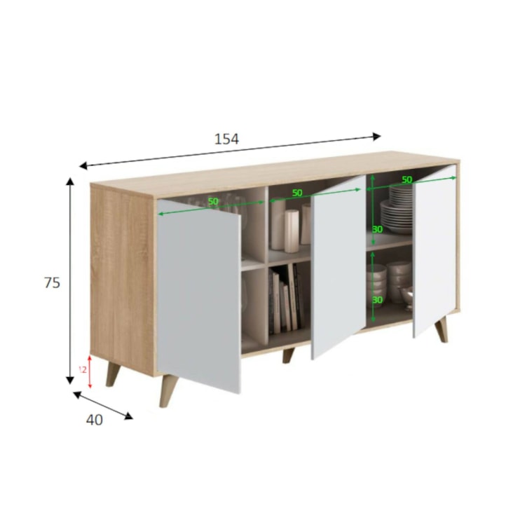 Credenza 3 Ante Bianco E Rovere - Mobiletto Moderno Per Soggiorno O Cucina - Foto 4