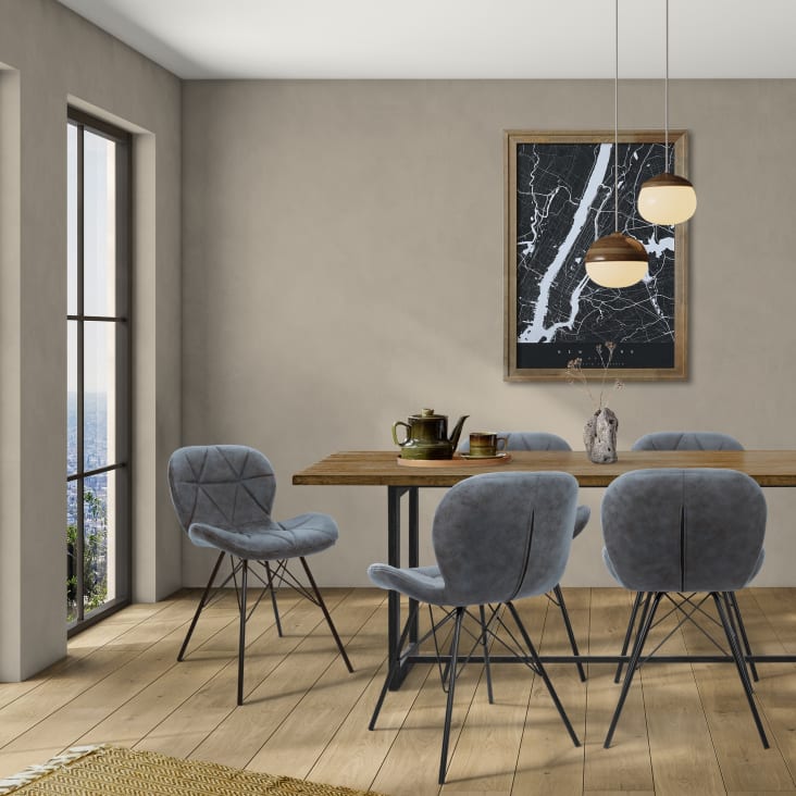 Sillas de comedor de terciopelo para sala de estar, Juego de 4 asientos  tapizados de tela con patas negras, color gris - AliExpress