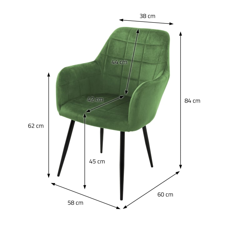 Set di 2x sedie da pranzo / lounge imbottite in velluto verde