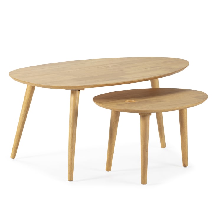 Table Basse En Chêne Massif Huilé 2er Set D'Appoint 2x de Salon Lubao